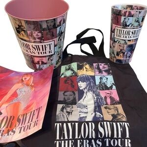NWT Taylor Swift AMC Eras Tour Bundle-Tote, popcorn tin, tour poster, large cup